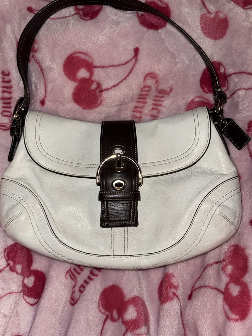 Coach White and Brown Leather Shoulder Bag
